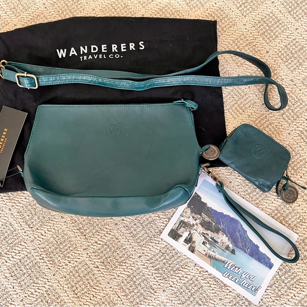 Wanderers Travel Co Teal Leather Crossbody/Clutch NWT
